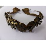 A Vintage Bronze Metal Silver Laurel Leaf Tiara, on a silk tie.