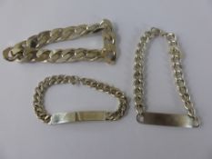 Three Silver Hallmark Identity Bracelets, and a single kerb link bracelet, approx 130 gms