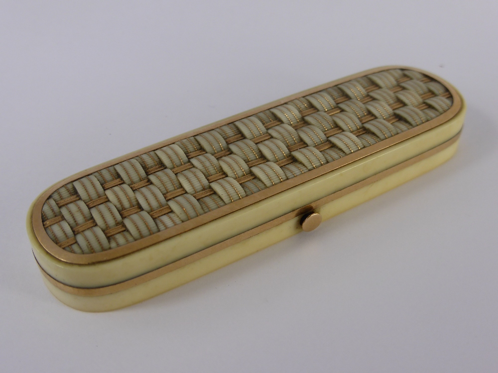 An Early 19th Century Ivory Toothpick Holder, of oblong form with decorative basket weave pique - Image 2 of 3