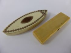 Two Early 19th Century Ivory Toothpick Cases, the first oval with the top inset with decorative gold