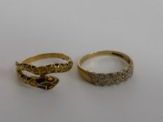 A Lady's 9 ct Gold and Diamond Ring, size Q wt 1.8 gms together with an 18 ct gold and enamel