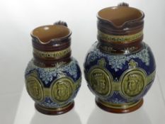 Two Doulton Lambeth Stoneware Jugs, commemorating the reign of Queen Victoria, 1837-1897. The jugs