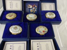 Five Halcyon Days Enamel Boxes, including years 1982, 1983, 1984, 1985 and 1986 in the original