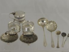 A Pair of Silver Salts, in the form of scallop shells, Birmingham hallmark dd 1905 together with two