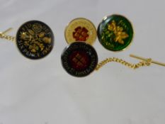 Four Polychrome Enamelled mostly pre-decimal U.K. Coins, set as tie tacks, to include 1937 silver