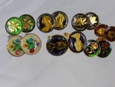 Seven Pairs of Enamelled, mostly pre-decimal U.K. coins set as bar cuff links, to include 1900