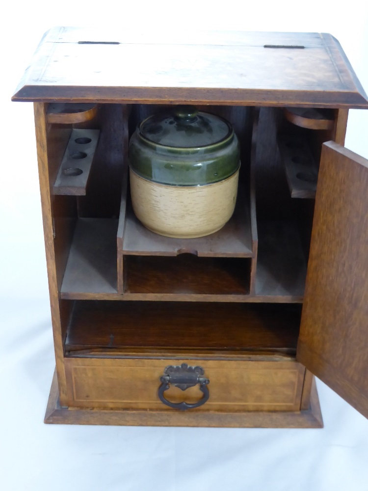 An Oak Tobacco Cabinet, with the original Royal Doulton tobacco pot, fitted interior and a single - Image 2 of 2