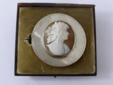 An Antique Silver and Shell Cameo Brooch, depicting a classical profile with part box Mackay
