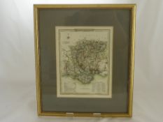 An Antique Map of Hampshire area 1810, approx 20 x 25.5 cms, framed and glazed.
