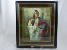 Original Oil on Board, depicting a Native American Chief, the painting initialled H to shield, 26