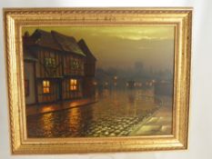 J. Hyde, two originals on canvas depicting continental village scenes 39 x 29 cms (2).