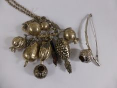 A White Metal Chatelain, suspended with white metal moulded fruit including pomegranate,