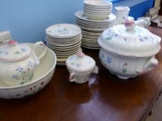 A Longchamp Hand Painted French part dinner set including six dinner plates, four side plates, six