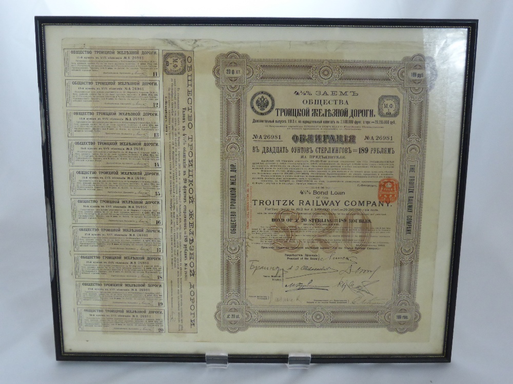 Two Russian Debenture Certificates, dated and signed 1912.