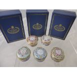 Five Halcyon Days Enamel St Valentines Day Boxes including years 1990, 1991, 1992, 1993 and 1994, in