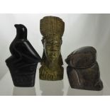 Miscellaneous Items, including a soapstone carving, a green soapstone bust depicting a Nubian, and