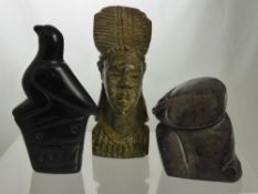 Miscellaneous Items, including a soapstone carving, a green soapstone bust depicting a Nubian, and