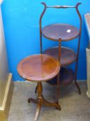 An Antique Mahogany and Satin Wood Inlaid Wine Table, 49 cms high together with a mahogany inlaid