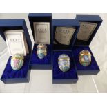 Five Halcyon Days Enamel Easter Eggs, including years 1991, 1992, 1993, 1994 and 1995 in the