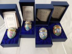 Five Halcyon Days Enamel Easter Eggs, including years 1991, 1992, 1993, 1994 and 1995 in the