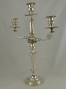 A Pair of Silver plated Single or Triple Light Candelabra, the candelabra of classical design,