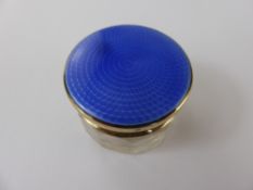 A Guilloche Enamel Pill Box, Birmingham hallmark, the box having a blue guilloche gilded top dated