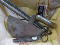 A Collection of Miscellaneous Hand Tools, including Georgian cheese scoop. (5)