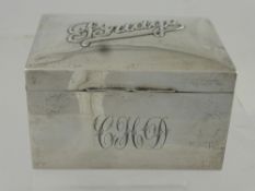 A Silver Bridge Card Box, embossed with "Bridge" to the lid and inscribed CHD, Ebony lined, marks