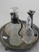 A Collection of Silver Plate and Glass, including ship decanter, water jug, sherry decanter, round