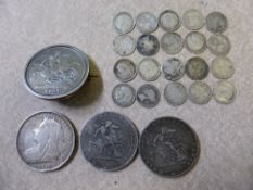 A Collection of Miscellaneous Silver Coins, including George III crown 1818, 1819 and 1821, Victoria