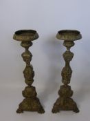 A Pair of Continental Brass Candle Stands, of foliate decorative design, approx 60 cms in height. (