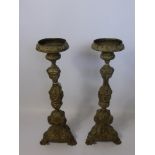 A Pair of Continental Brass Candle Stands, of foliate decorative design, approx 60 cms in height. (