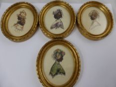 A Collection Seven Christine Silver Original Costume Silhouettes, framed and glazed. (7)