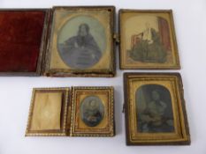 A Collection of Four Victorian Dagliotypes, in the original gilt framed leather cases.