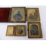 A Collection of Four Victorian Dagliotypes, in the original gilt framed leather cases.
