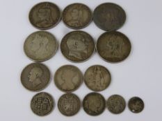 Miscellaneous GB Coins including, George IV 1821 crown, two Victorian 1895 crowns, 1889 two shilling