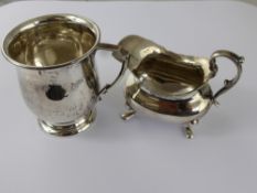 A Collection of Miscellaneous Silver including cream jug, London hallmark 1927, christening mug