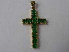 A 14 ct Yellow Gold and Emerald Set Cross Pendant, approx 3 gms