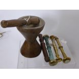 Antique Oak Pestle and Mortar together with four further antique pestels. (5)