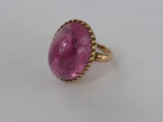 A Lady's Vintage 9 ct Pink Tourmaline Ring, size N, approx 10.5 gms, tourmaline is 22 x 15 mm.