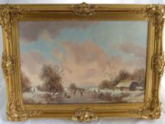 Stephen de Haan, (Dutch) An original oil on canvas depicting ice skaters, approx 60 x 38 cms,