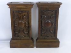 Three Antique Carved Oak Panels, together with a carved stained oak panel with carved floral