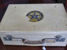 A Vintage Vellum Suitcase, the case having The Blue Star Line label to top, labelled Waterloo to