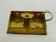 A Box of Miscellaneous Brass, including trivet, antique night candle holder, candle stick and bell.