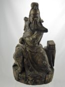 Two Chinese Wooden Carved Characters, including a warrior, approx 48 cms high, and a wise man approx