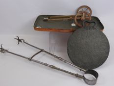 A Copper Tray, together with a quantity of fire side implements.