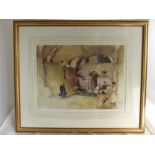 Sir William Russell Flint Limited Edition Print depicting young girls playing ball at a pool, approx