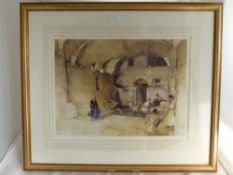 Sir William Russell Flint Limited Edition Print depicting young girls playing ball at a pool, approx