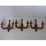 Three Fruit Wood Twin Branch Wall Sconces, approx 34 x 33 cms