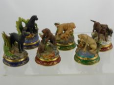 A Collection of Six Limited Edition Nigel Hemming shooting dog pill box porcelain studies. (6)